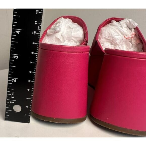 Schutz Hot Pink Leather Platform Wedge Sandals Sz 7.5 Barbie Y2K Chunky Festival - Picture 5 of 16